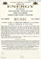 Pochette DJ Sasha & Grooverider + MC @ The Eclipse (Energy) Coventry, 18th Jan 1991