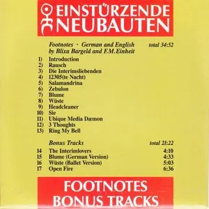 Pochette de Footnotes & Bonus Tracks de Einstürzende Neubauten