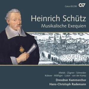 Pochette de Musikalische Exequien de Jan Kobow - Dresdner Kammerchor - Hans-Christoph Rademann - Harry van der Kamp - Heinrich Schütz - Dorothee Mields