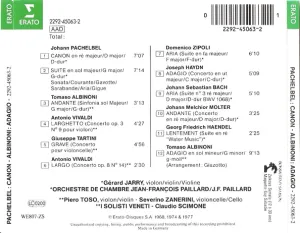 Pochette de Pachelbel: Canon, Bach: Aria, Albinoni: Adagio de I Solisti Veneti - Orchestre de chambre Jean‐François Paillard - Claudio Scimone