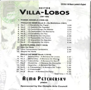 Pochette de Piano Music Volume Three de Heitor Villa‐Lobos
