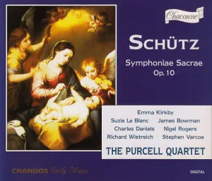 Pochette de Symphoniae Sacrae Op. 10 de The Purcell Quartet - James Bowman - Stephen Varcoe - Charles Daniels - Emma Kirkby - Suzie LeBlanc - Heinrich Schütz - Nigel Rogers