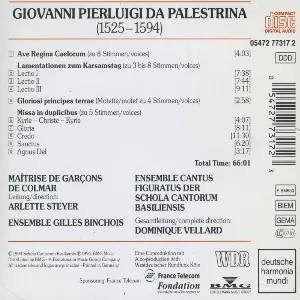 Pochette de Lamentations de Jérémie, Messe de Giovanni Pierluigi da Palestrina