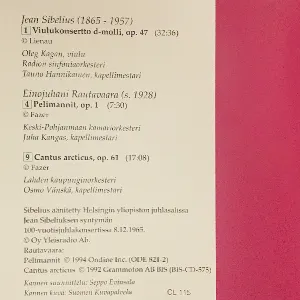 Pochette Sibelius: Viulukonsertto / Rautavaara: Pelimannit, Cantus arcticus