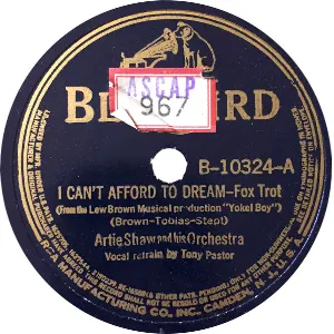 Pochette de I Can't Afford to Dream / Comes Love de Artie Shaw and His Orchestra