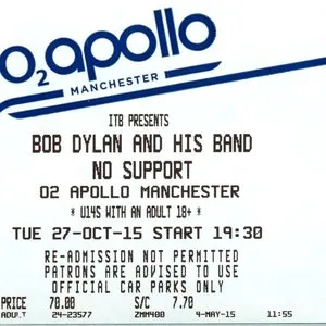 Pochette de 2015-10-27: O2 Apollo Manchester, Manchester, UK de Bob Dylan