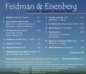 Pochette de Feidman & Eisenberg live in St. Severin / Sylt de Giora Feidman