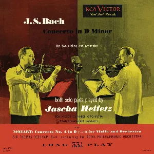 Pochette de Bach: Concerto for 2 Violins / Mozart: Concerto no. 4, K. 218 de Sir Thomas Beecham - Johann Sebastian Bach - Royal Philharmonic Orchestra - Wolfgang Amadeus Mozart - Franz Waxman - Jascha Heifetz