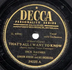 Pochette de That's All I Want to Know / With the Roses in Her Hair de Gordon Jenkins & His Orchestra - Dick Haymes
