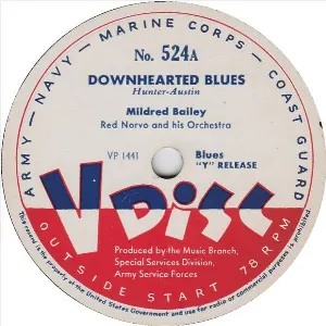 Pochette de Downhearted Blues / Beyond the Blue Horizon de The V‐Disc All Stars - Mildred Bailey