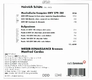 Pochette de Musikalische Exequien / Bußpsalmen de Manfred Cordes - Heinrich Schütz - Weser-Renaissance Bremen