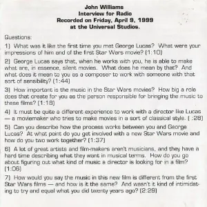 Pochette John Williams Interview 4/9/99
