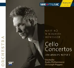Pochette de Cello Concertos de Johannes Moser - Paul Hindemith - Arthur Honegger - Bohuslav Martinů - Deutsche Radio Philharmonie Saarbrücken Kaiserslautern - Christoph Poppen