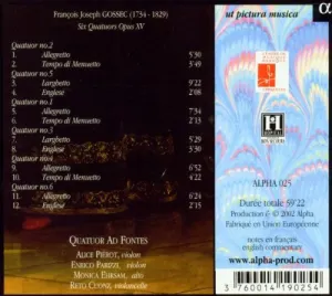 Pochette de Six Quatuors œuvre XV de François-Joseph Gossec