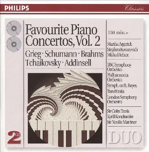 Pochette de Favourite Piano Concertos, Vol. 2 de Edvard Grieg - London Symphony Orchestra - Martha Argerich - Robert Schumann - Richard Addinsell - Philharmonia Orchestra - Symphonieorchester des Bayerischen Rundfunks - BBC Symphony Orchestra - Sir Colin Davis - Misha Dichter - Stephen Kovacevich - Pyotr Ilyich Tchaikovsky - Sir Neville Marriner - Johannes Brahms