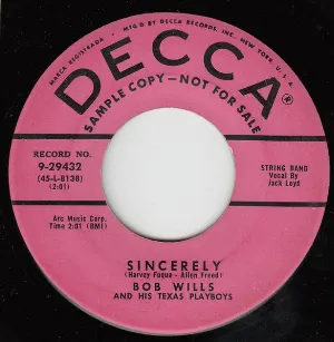 Pochette de Sincerely / Cornball Rag de Bob Wills and His Texas Playboys