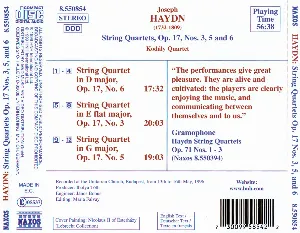 Pochette String Quartets: Op. 17, nos. 3, 5 and 6