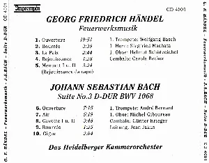 Pochette de Handel: Feuerwerksmusik / Bach: Suite no. 3 D-dur de Johann Sebastian Bach - George Frideric Handel