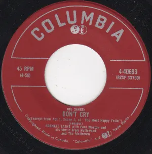 Pochette de Don't Cry / Ticky Ticky Tick de Frankie Laine