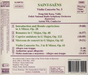 Pochette Violin Concerto No. 3 / Introduction And Rondo Capriccioso / Caprice Andalous / Morceau De Concert