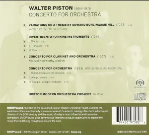 Pochette de Concerto for Orchestra de Boston Modern Orchestra Project - Walter Piston - Gil Rose