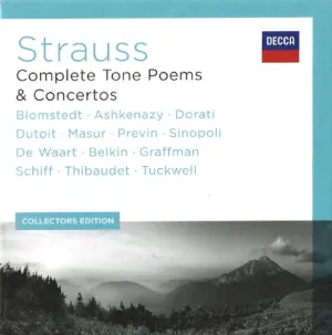Pochette de Complete Tone Poems & Concertos de André Previn - Vladimir Ashkenazy - Richard Strauss - Jean‐Yves Thibaudet - Charles Dutoit - Edo de Waart - Gary Graffman - Kurt Masur - Antal Doráti - Barry Tuckwell - Heinrich Schiff - Giuseppe Sinopoli