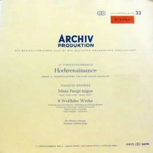 Pochette de Missa Pange Lingua / 8 Weltlische Werke de Pro Musica Antiqua - Safford Cape - Josquin des Prez