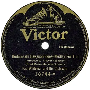 Pochette de Underneath Hawaiian Skies Medley, introducing “I Never Realized” / Down Around the ’Sip ’Sip ’Sippy Shore Medley de Paul Whiteman and His Orchestra